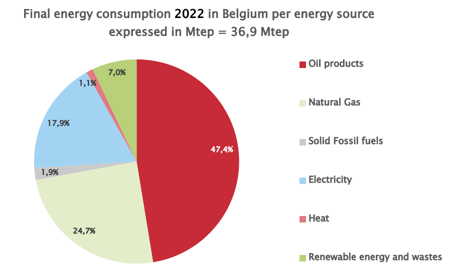 Final Energy Consumption per energy source BE 2022